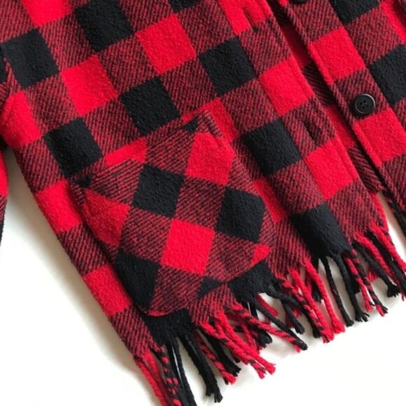 80s Vintage plaid wool lumberjack fringe jacket coat - Womens xs small medium - Picture 3 of 4
